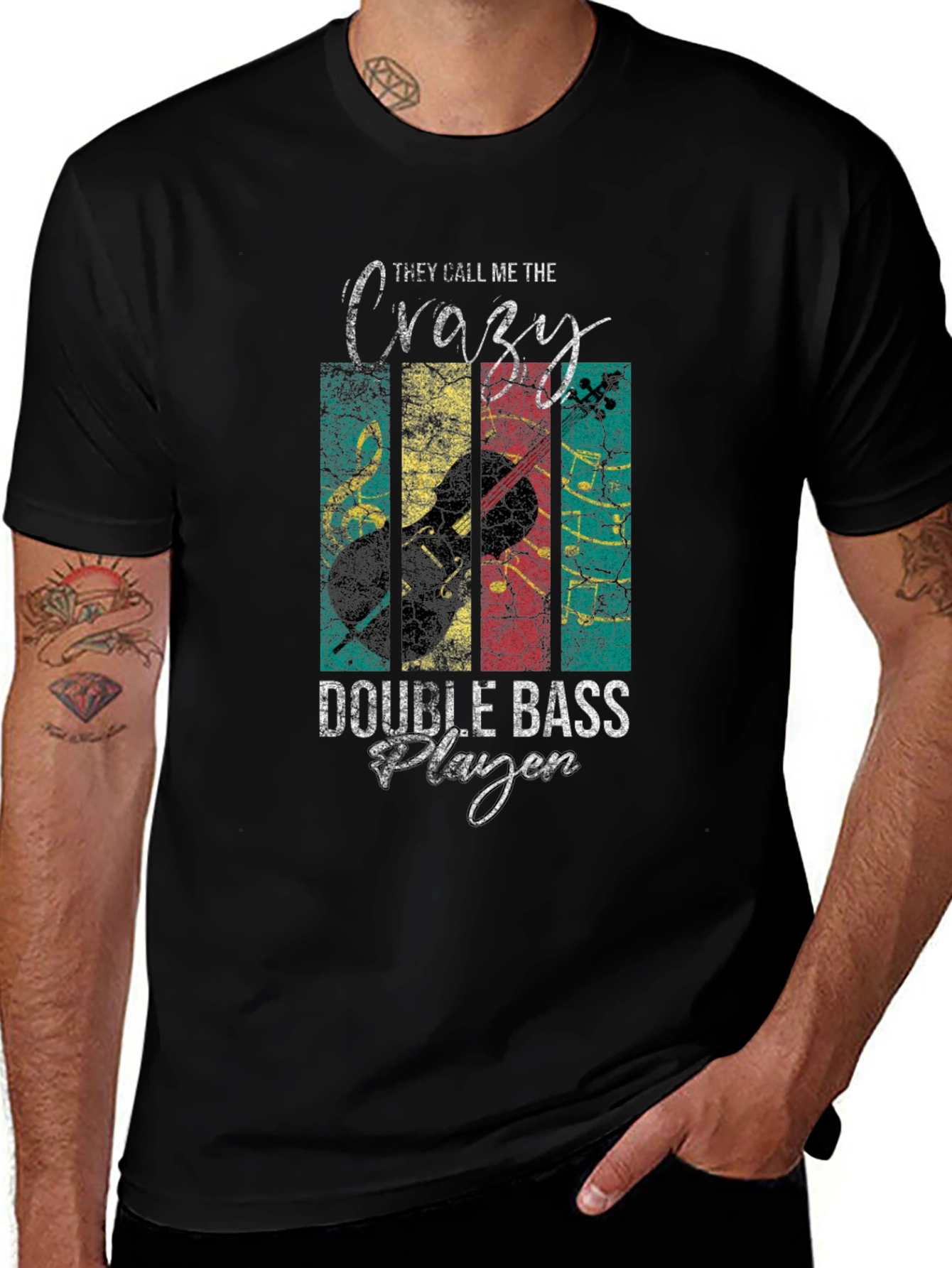 Crazy Double Bass Player T-Shirt Musician Tee