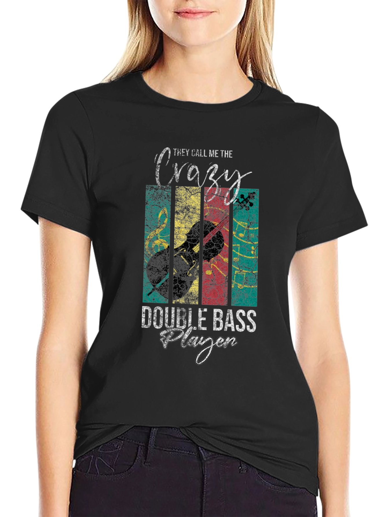 Crazy Double Bass Player T-Shirt Musician Tee