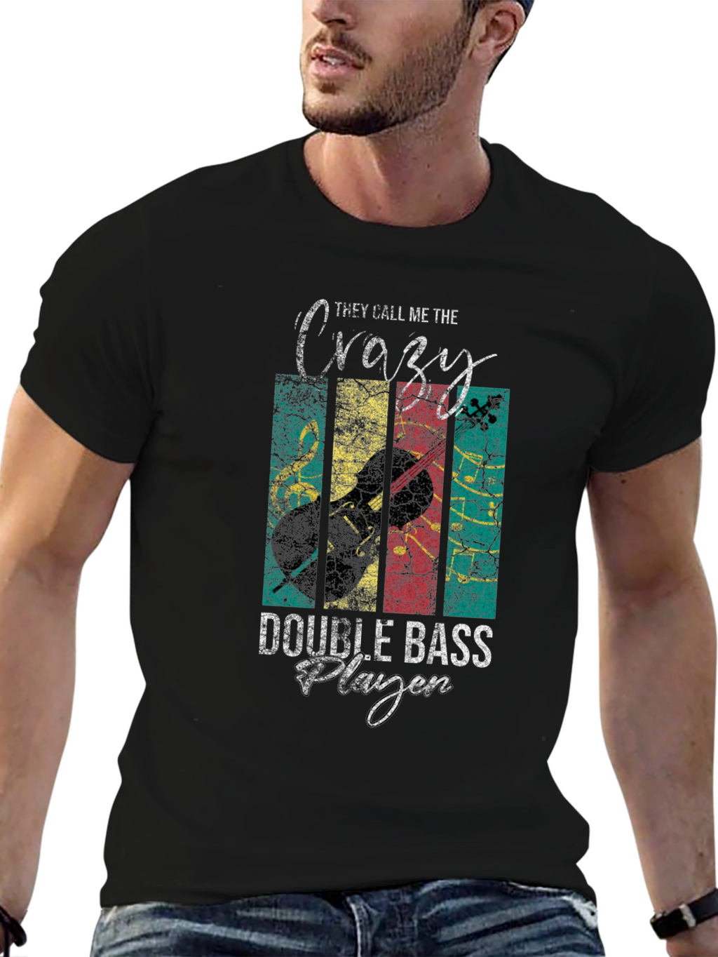 Crazy Double Bass Player T-Shirt Musician Tee