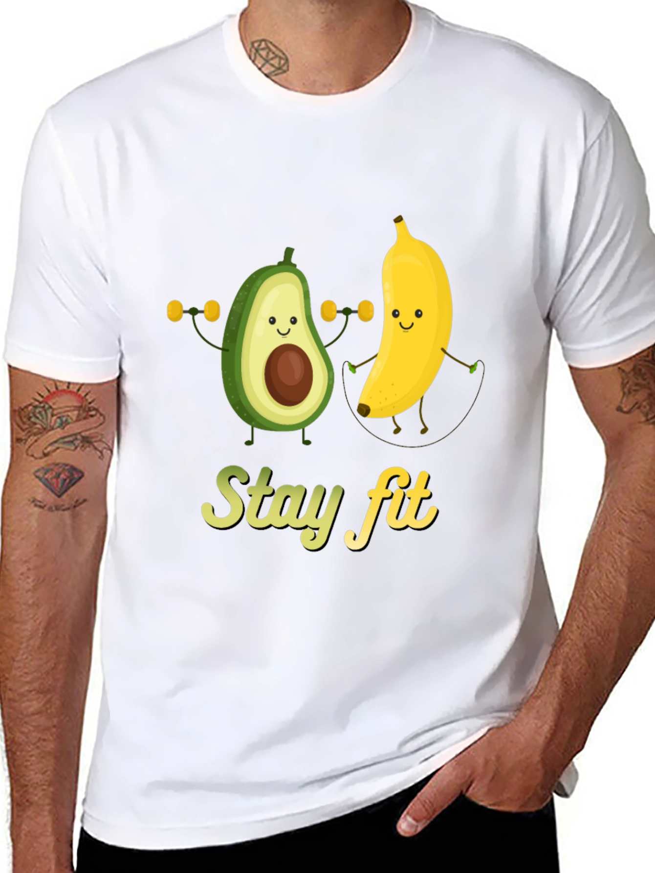Stay Fit Avocado Banana Workout Graphic Tee
