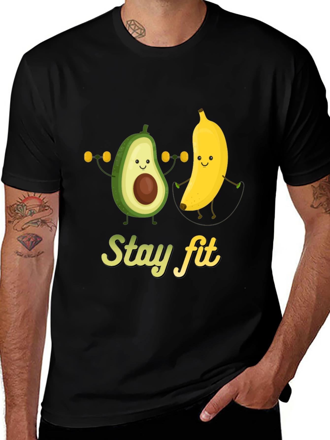Stay Fit Avocado Banana Workout Graphic Tee