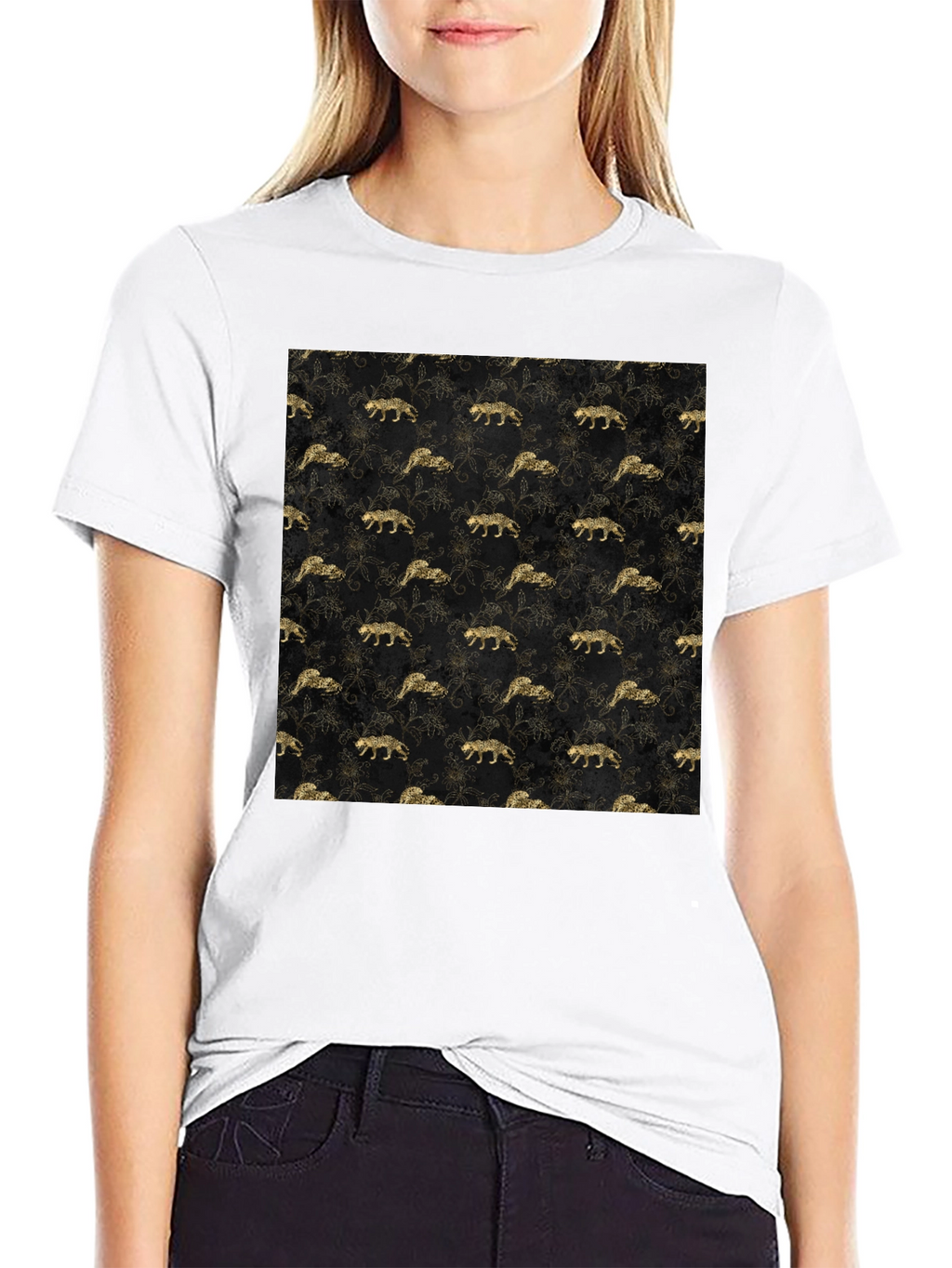 Gold Leopard Print Black T-Shirt