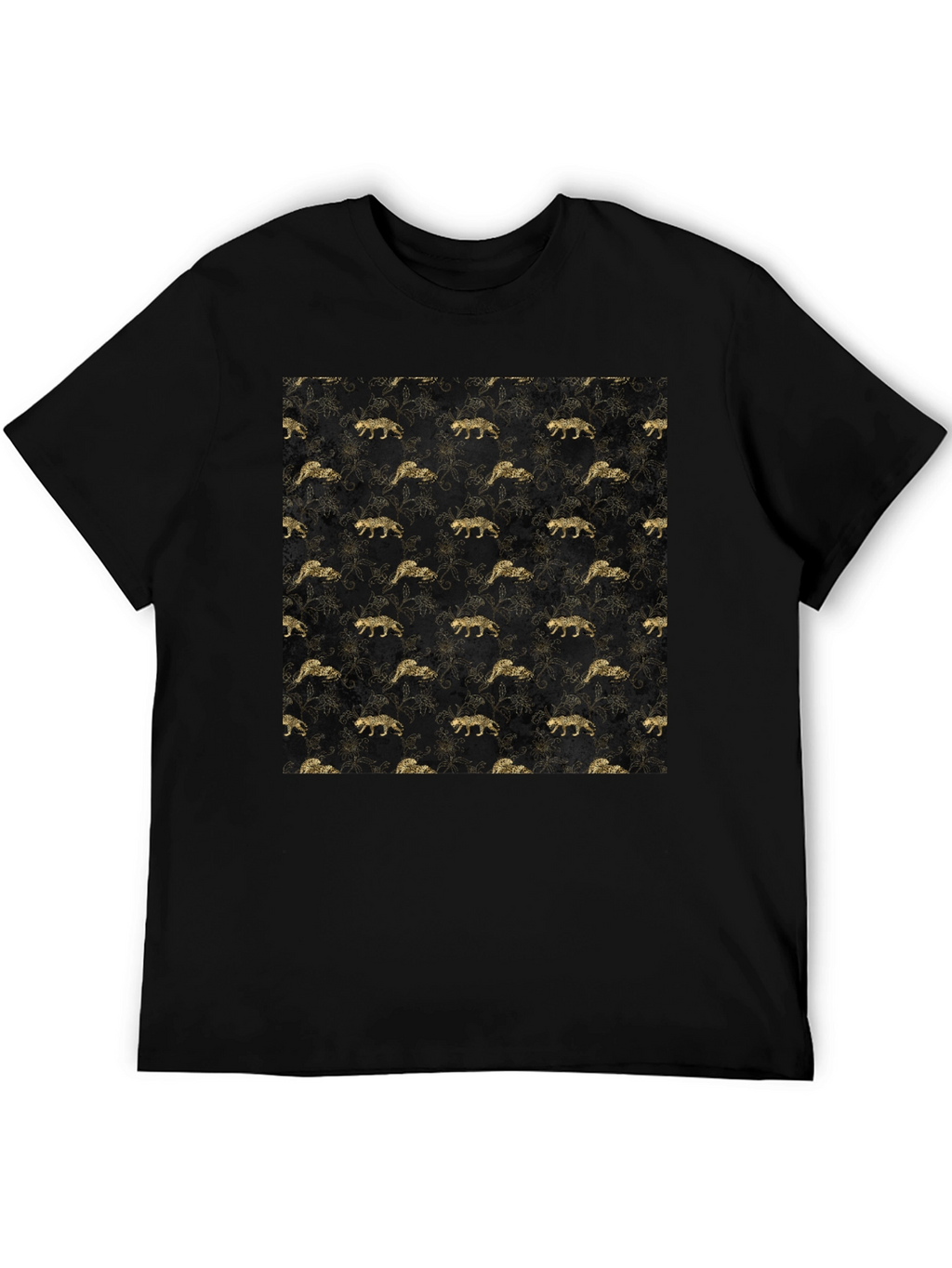 Gold Leopard Print Black T-Shirt