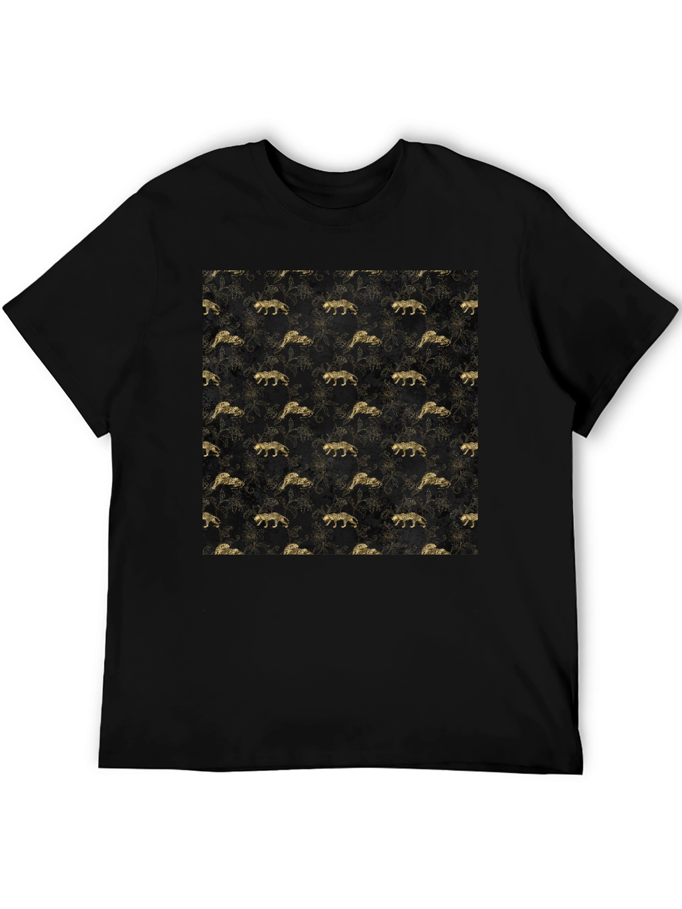 Gold Leopard Print Black T-Shirt