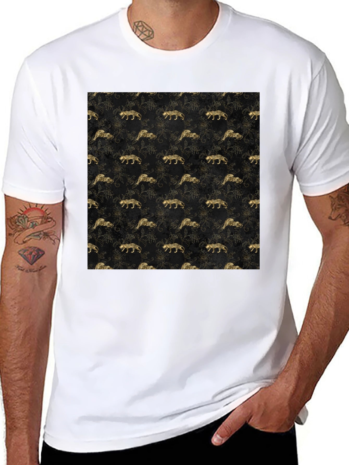 Gold Leopard Print Black T-Shirt