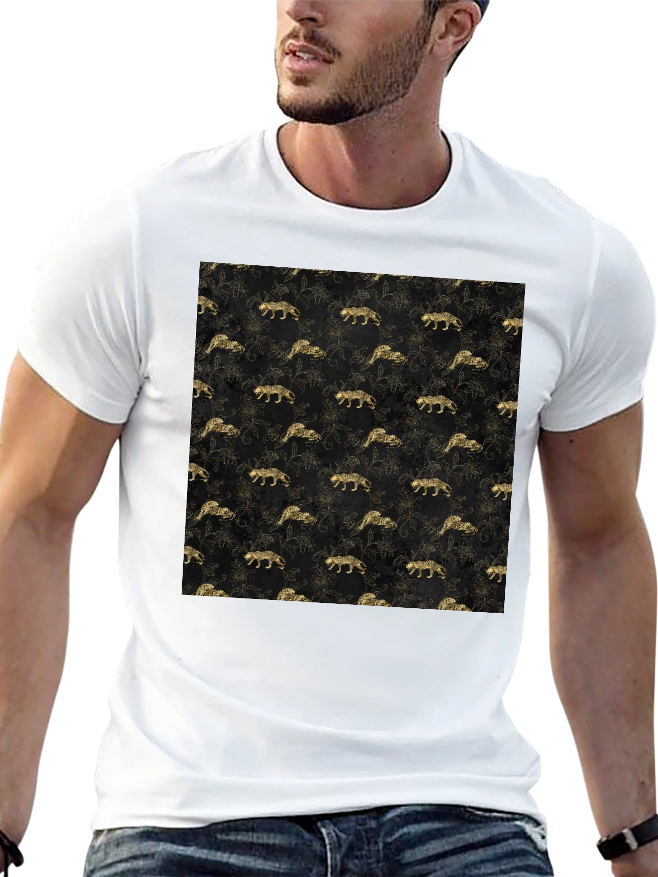 Gold Leopard Print Black T-Shirt
