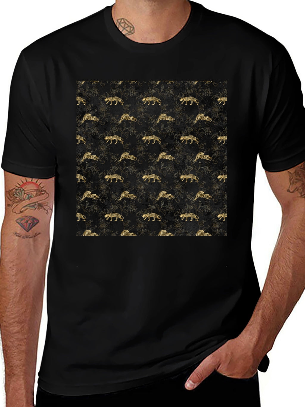 Gold Leopard Print Black T-Shirt