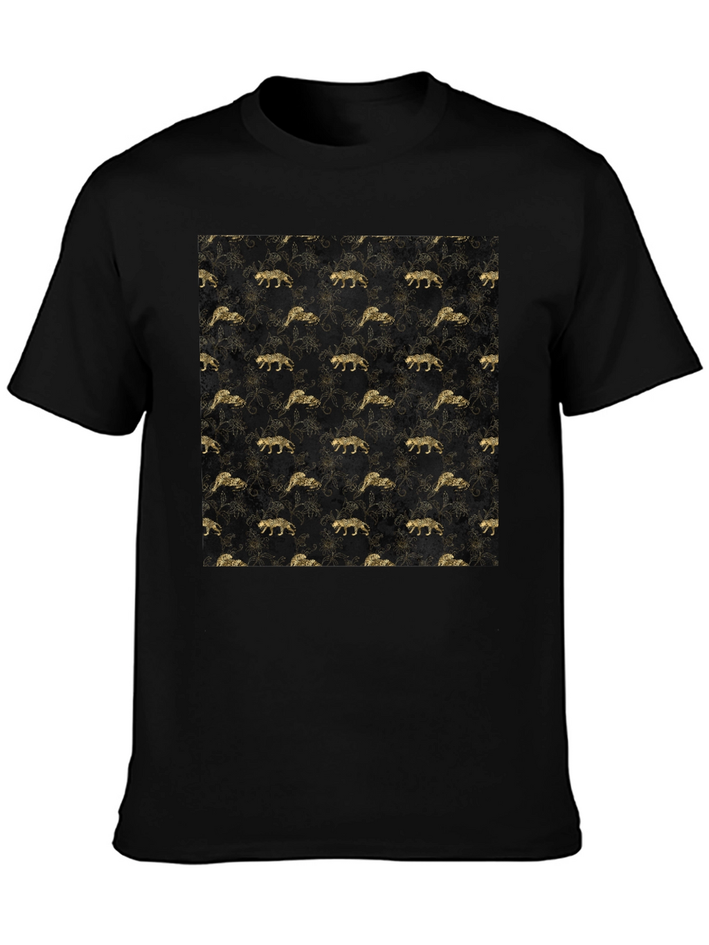 Gold Leopard Print Black T-Shirt