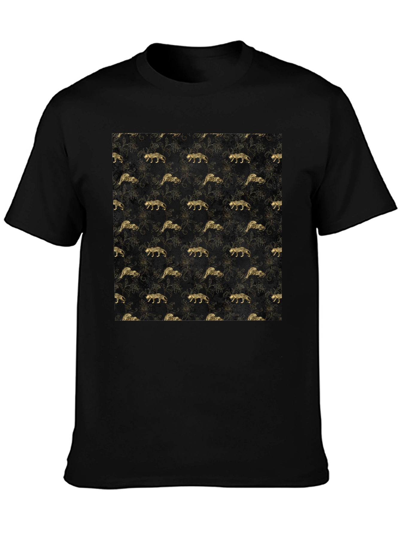 Gold Leopard Print Black T-Shirt
