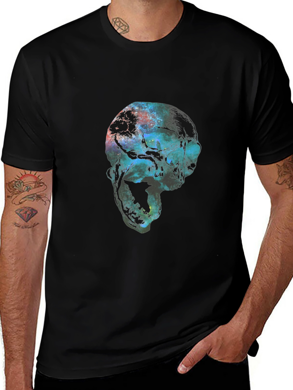 Cosmic Skull Graphic Black T-Shirt