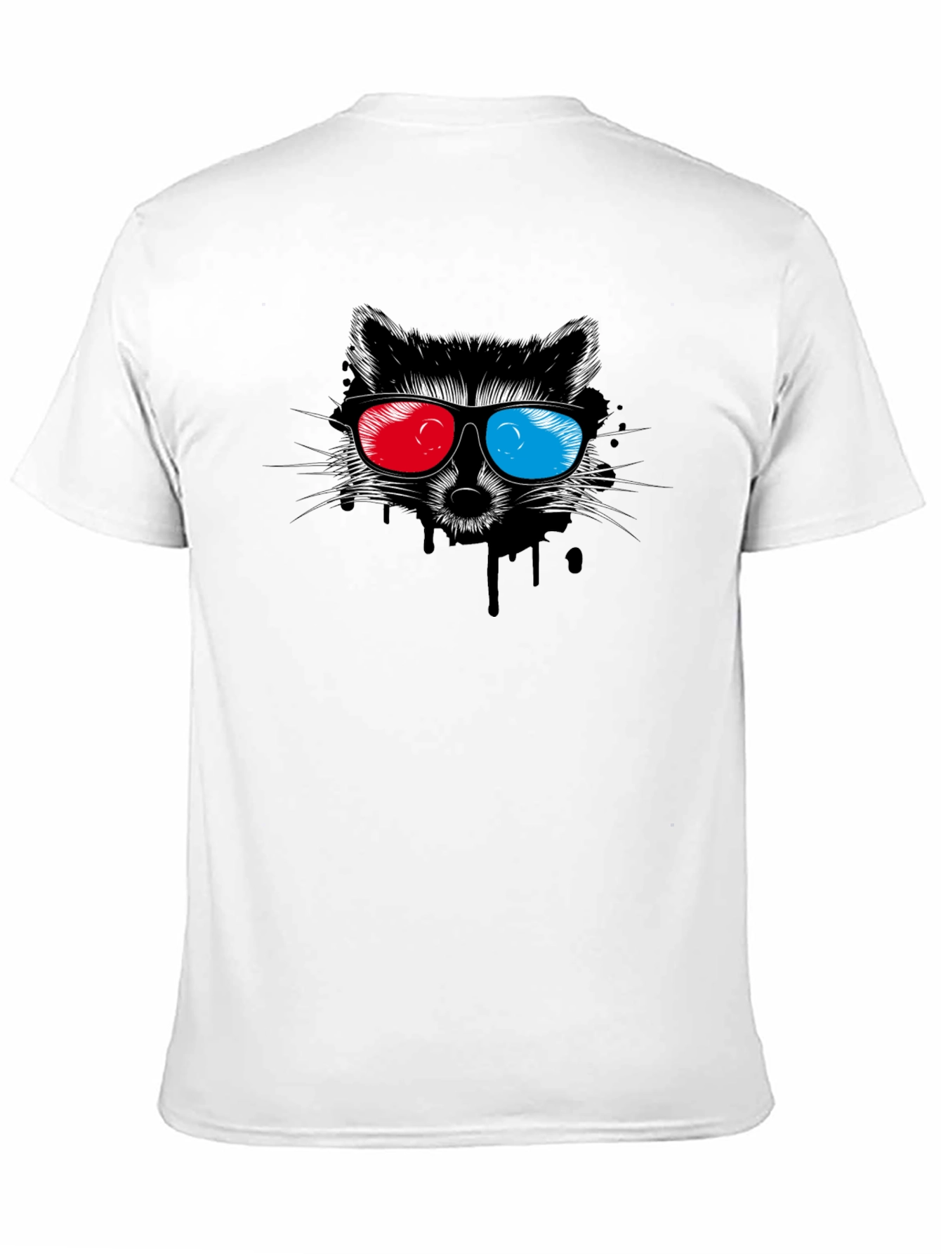Cool Raccoon 3D Glasses Graphic Black T-Shirt