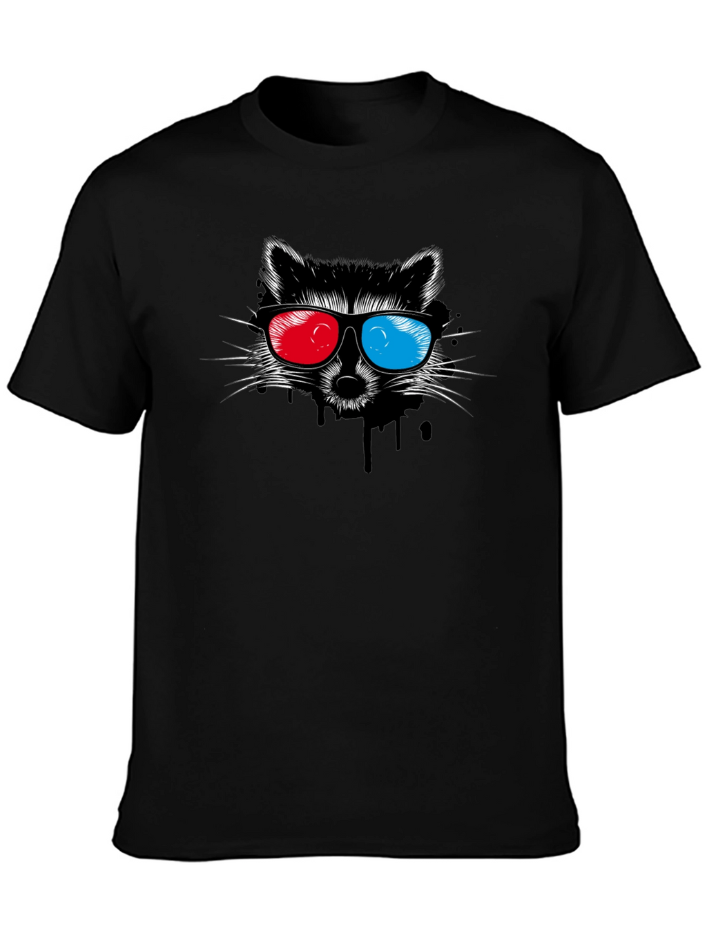 Cool Raccoon 3D Glasses Graphic Black T-Shirt