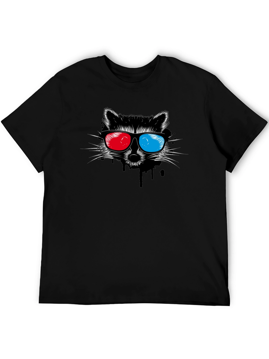 Cool Raccoon 3D Glasses Graphic Black T-Shirt