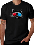Cool Raccoon 3D Glasses Graphic Black T-Shirt
