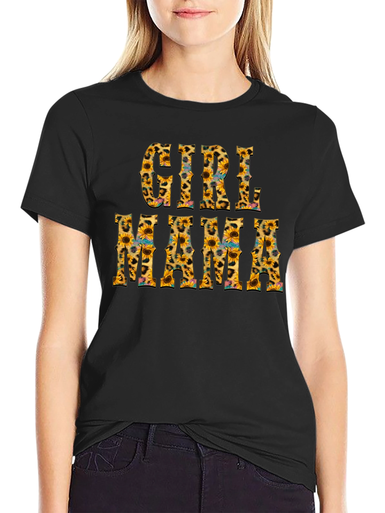 Girl Mama Sunflower Leopard Print T-Shirt