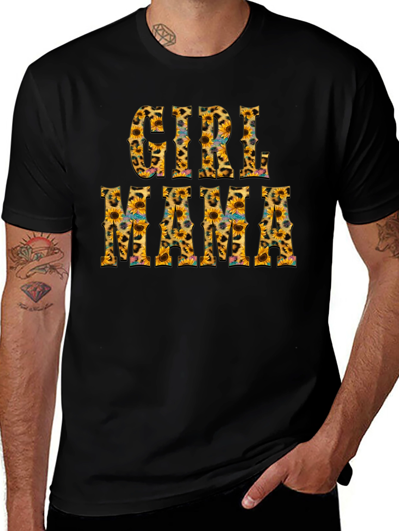 Girl Mama Sunflower Leopard Print T-Shirt