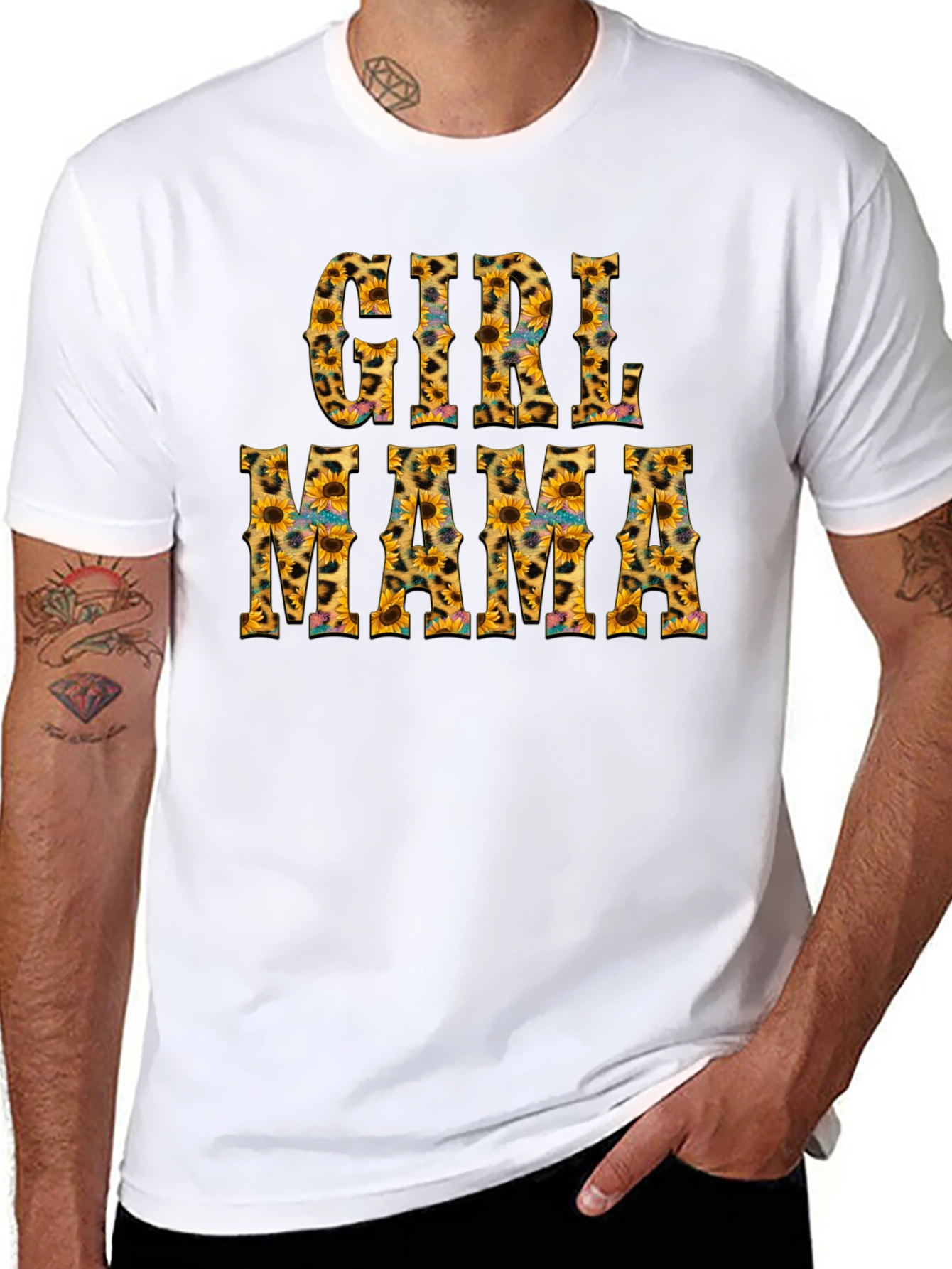 Girl Mama Sunflower Leopard Print T-Shirt