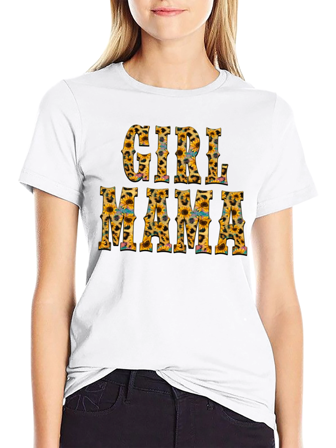 Girl Mama Sunflower Leopard Print T-Shirt