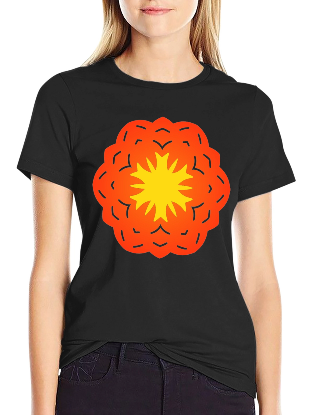 Vibrant Flower Graphic Black T-Shirt
