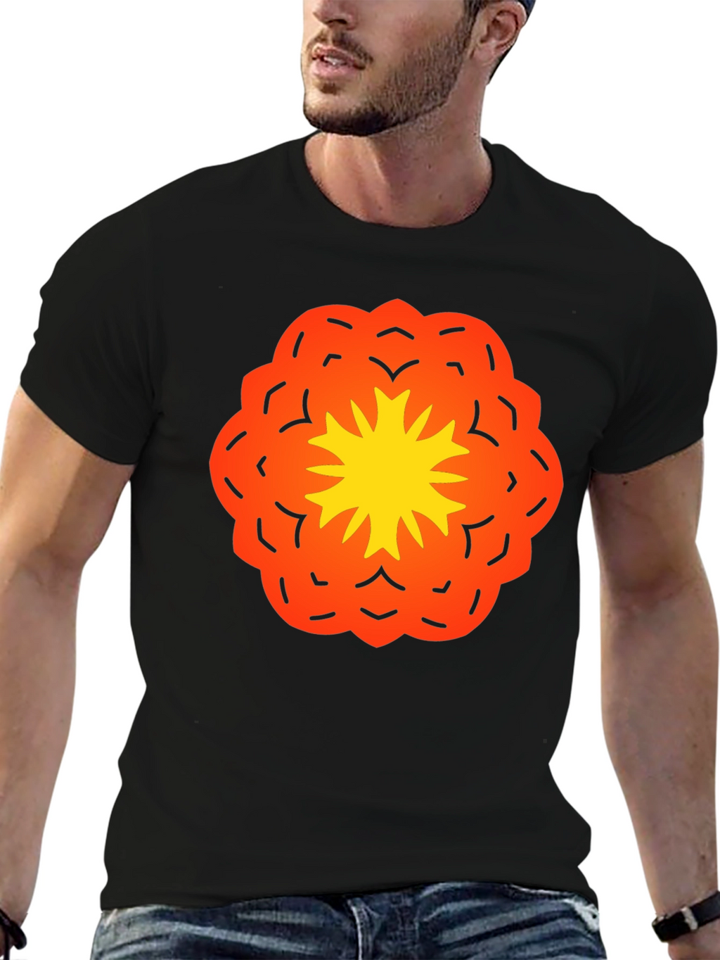 Vibrant Flower Graphic Black T-Shirt
