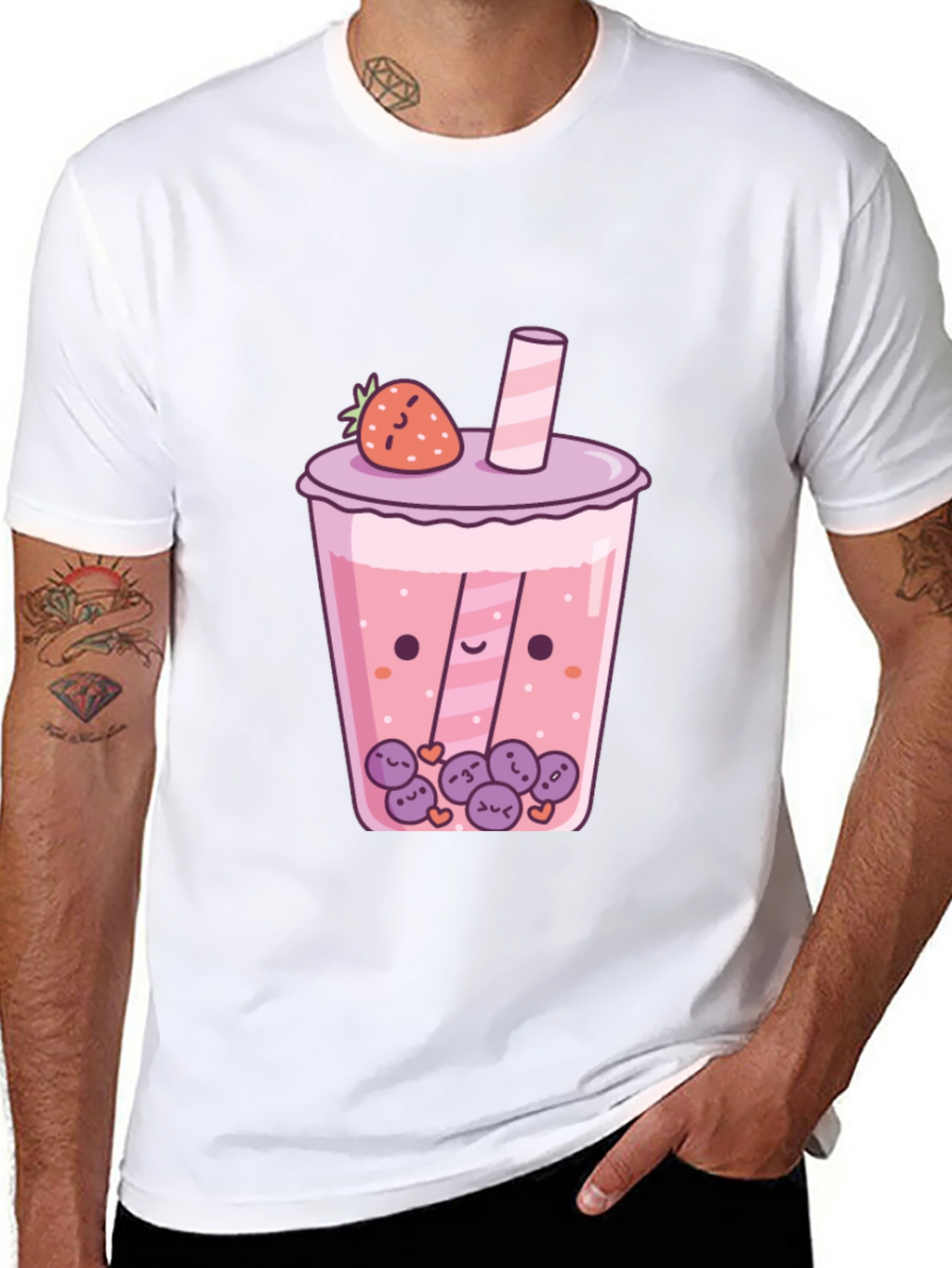 Kawaii Strawberry Boba Tea Graphic T-Shirt