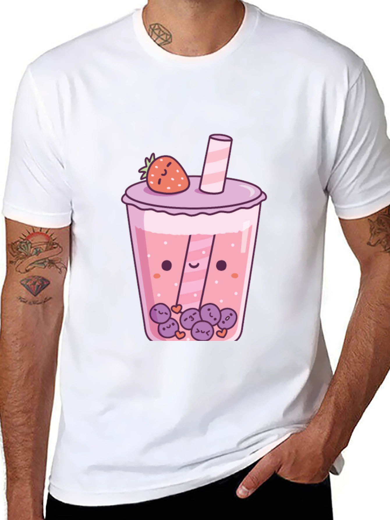 Kawaii Strawberry Boba Tea Graphic T-Shirt