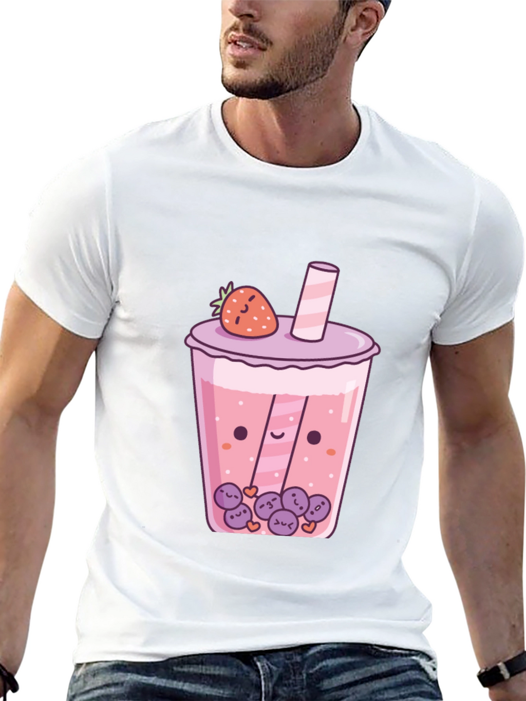 Kawaii Strawberry Boba Tea Graphic T-Shirt