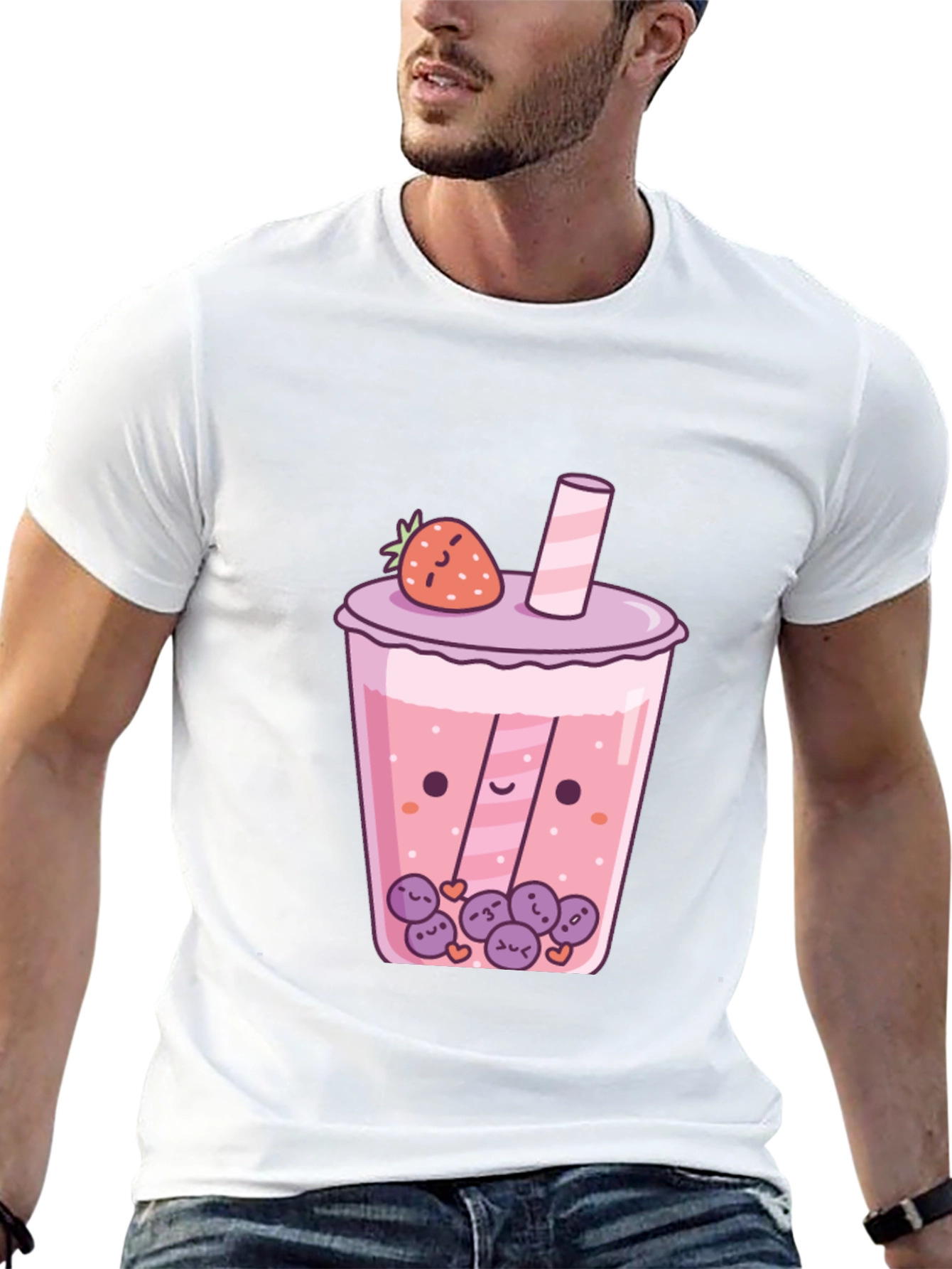 Kawaii Strawberry Boba Tea Graphic T-Shirt
