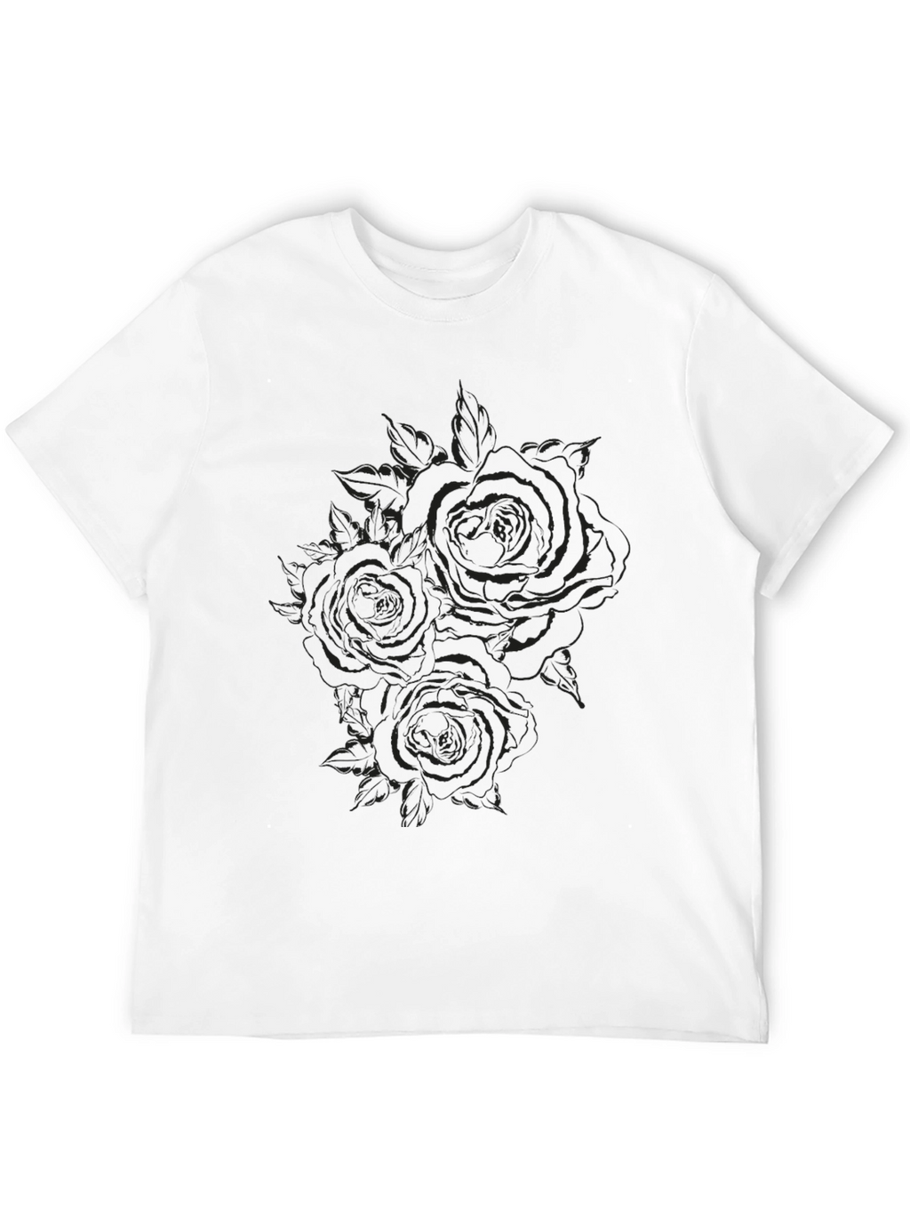 Black Rose Print Crew Neck T-Shirt