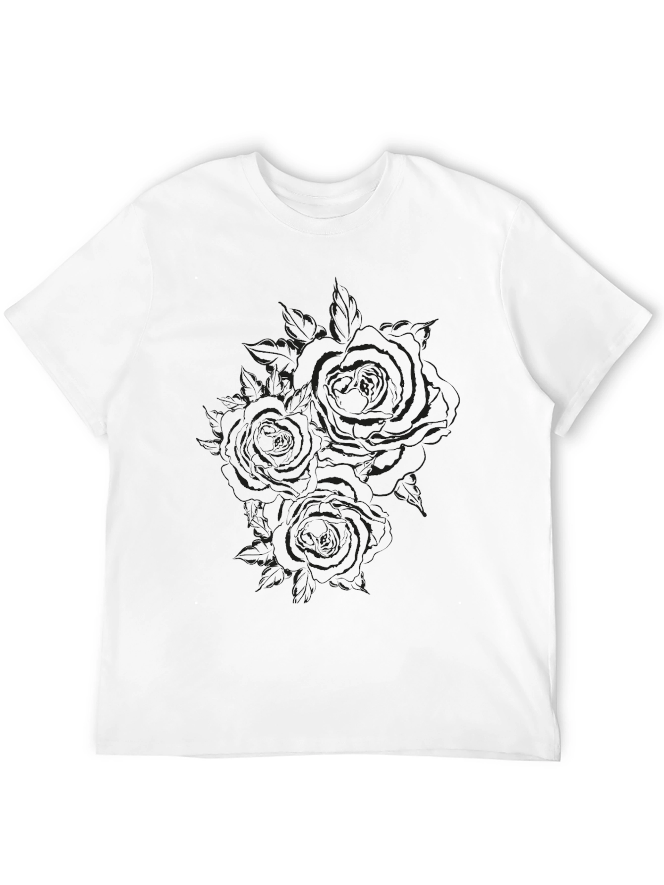 Black Rose Print Crew Neck T-Shirt