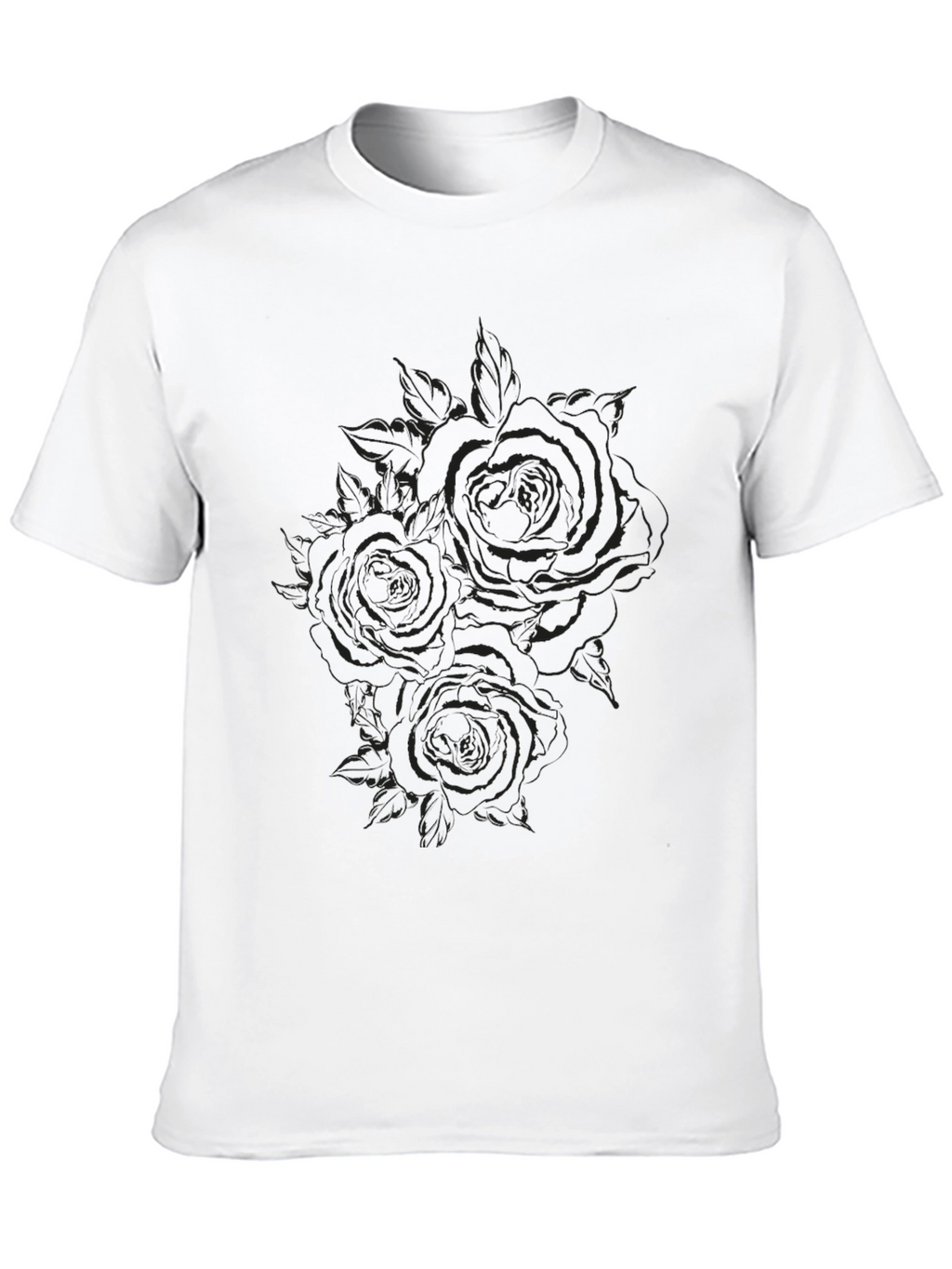 Black Rose Print Crew Neck T-Shirt