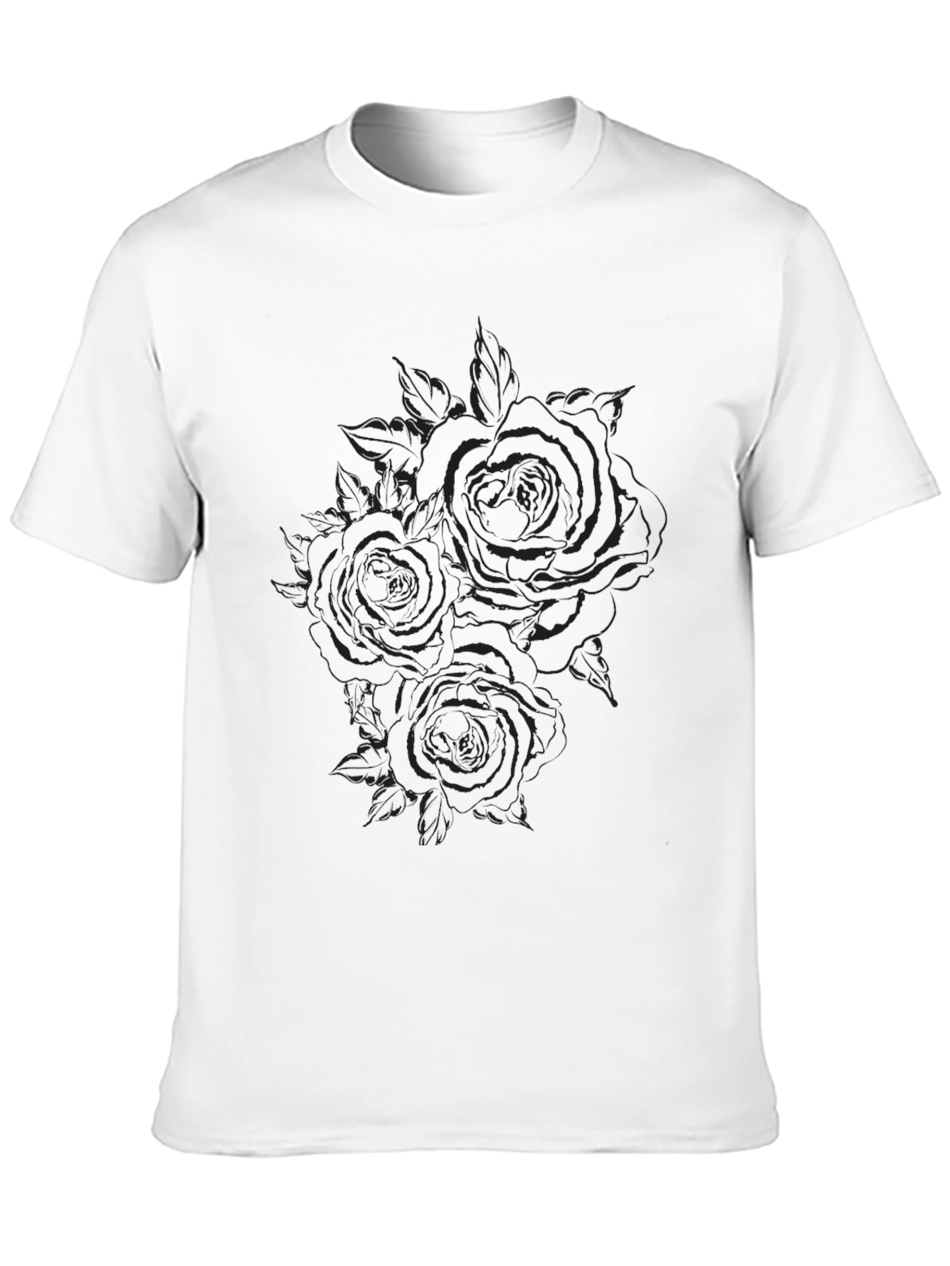 Black Rose Print Crew Neck T-Shirt