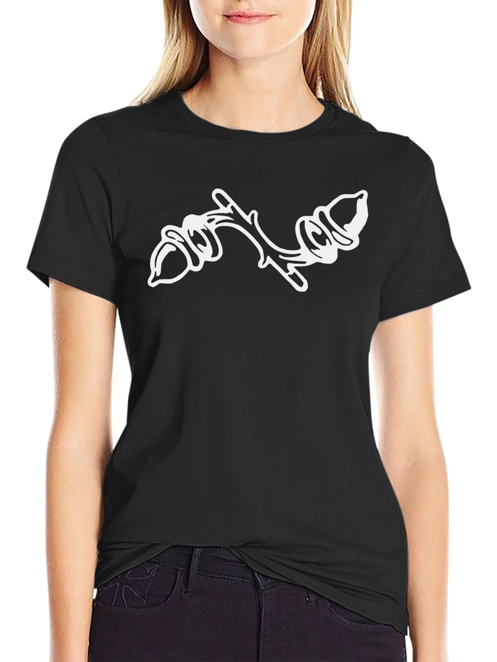 Black T-Shirt with Acorn Branch Design