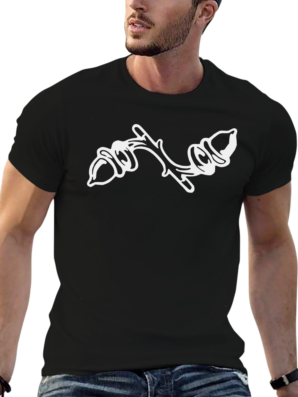 Black T-Shirt with Acorn Branch Design