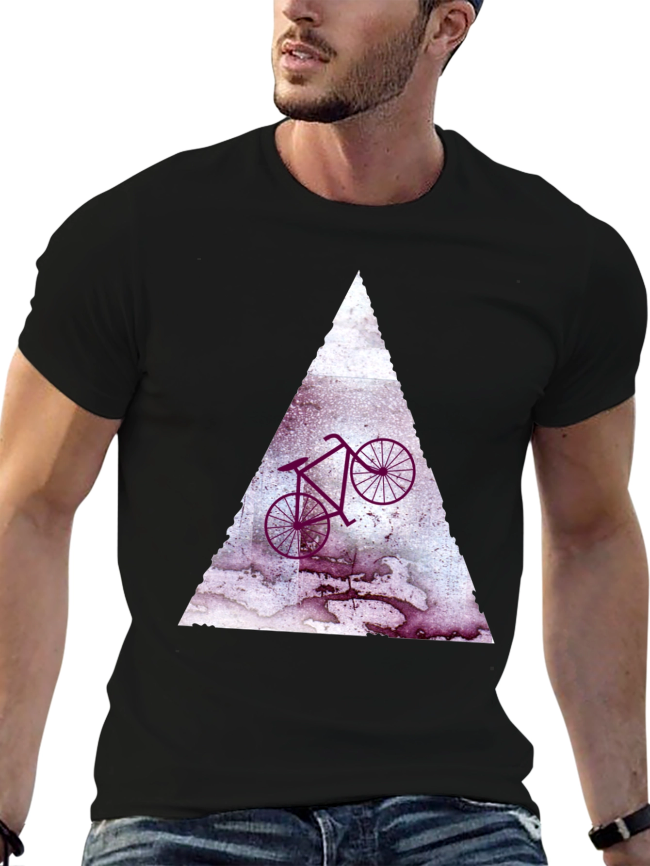 Abstract Bike Graphic Tee - Black Cotton Blend Shirt