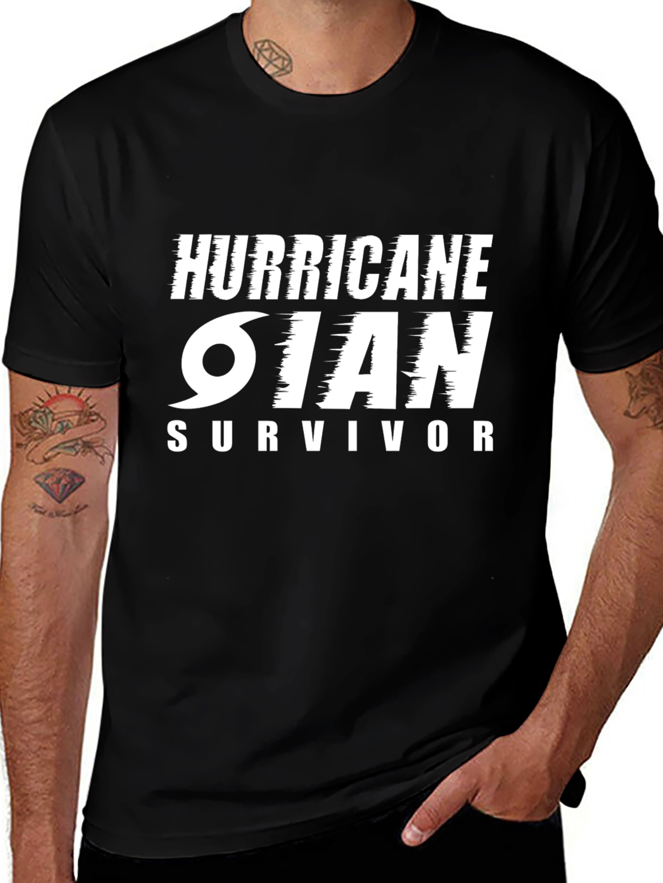 Hurricane Ian Survivor T-Shirt Black Cotton