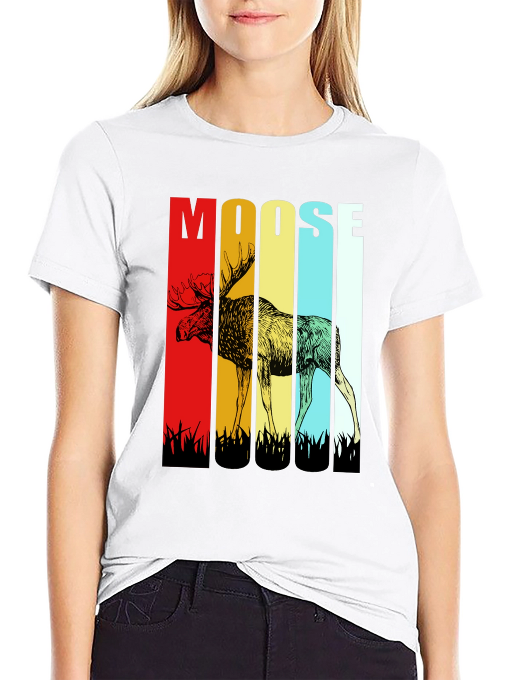 Retro Moose Graphic Tee - Black Cotton T-Shirt