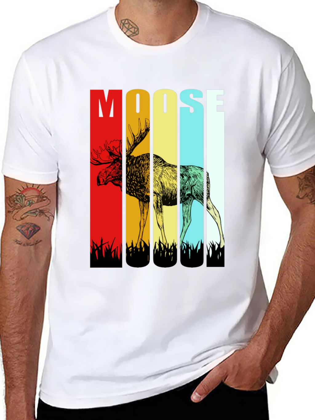 Retro Moose Graphic Tee - Black Cotton T-Shirt