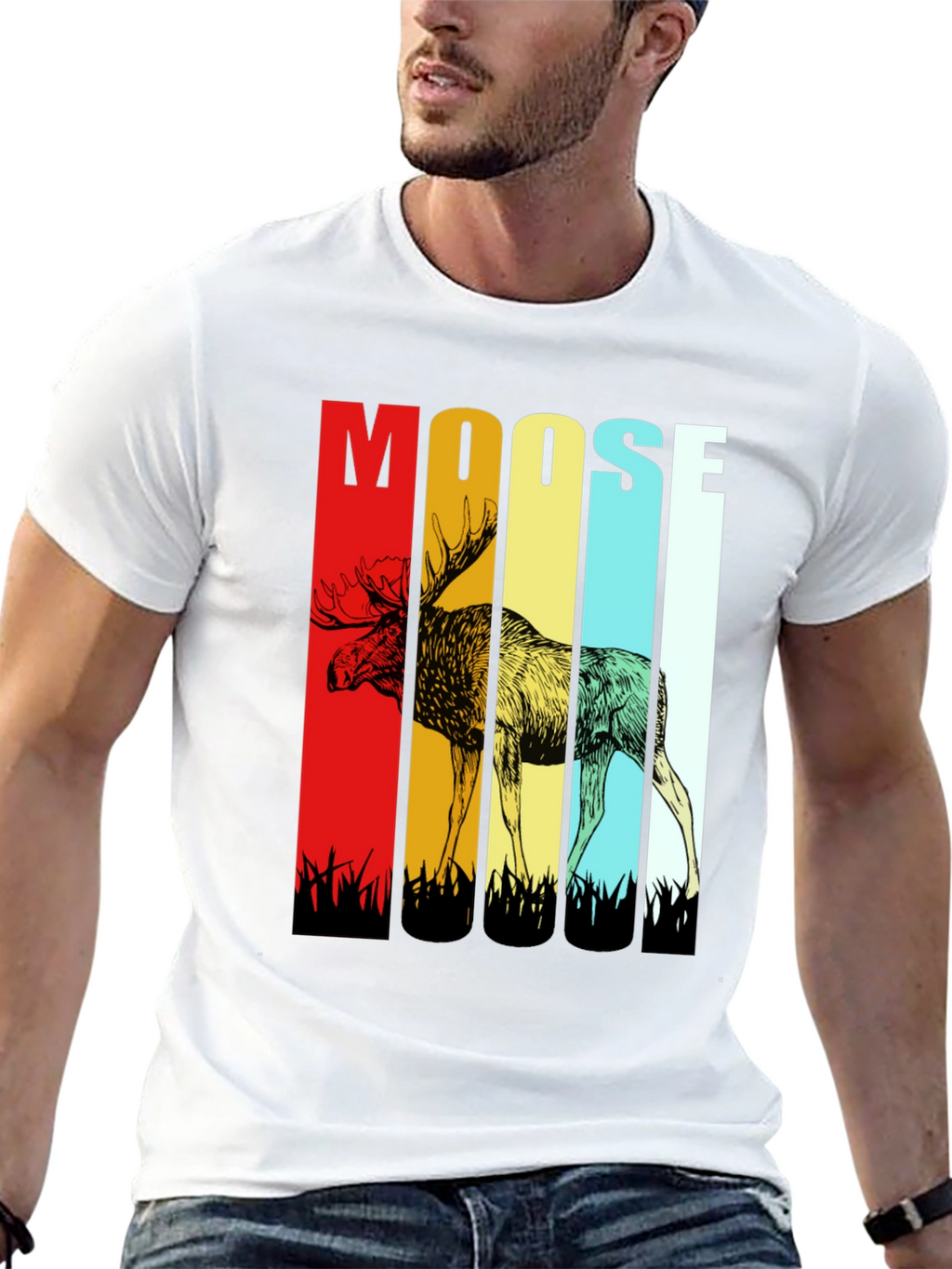 Retro Moose Graphic Tee - Black Cotton T-Shirt