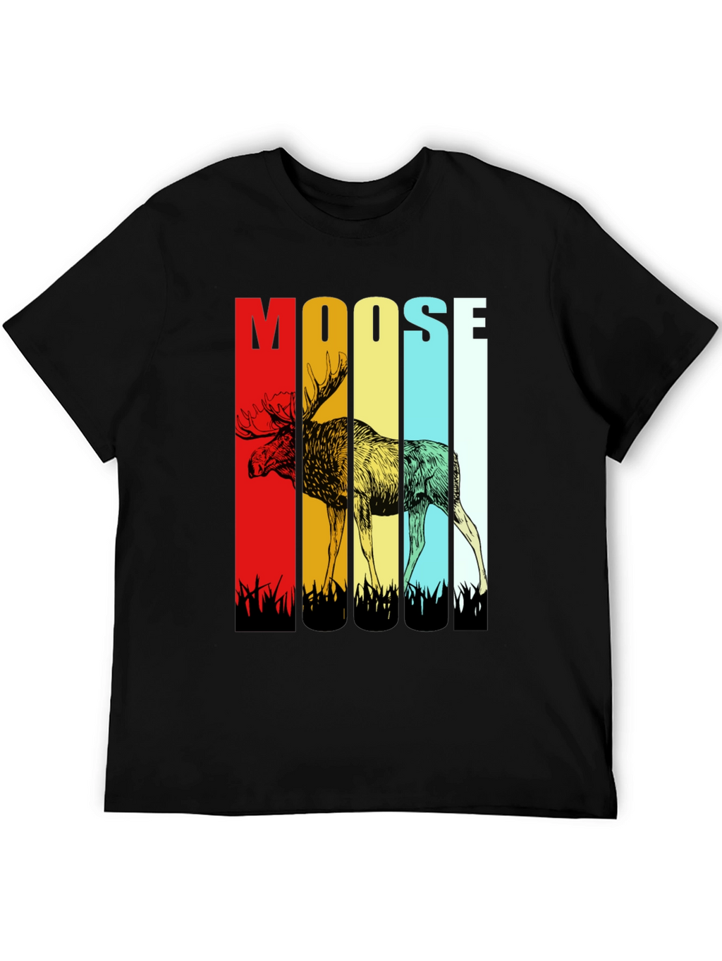 Retro Moose Graphic Tee - Black Cotton T-Shirt