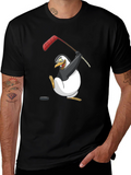Penguin Hockey Player Graphic T-Shirt