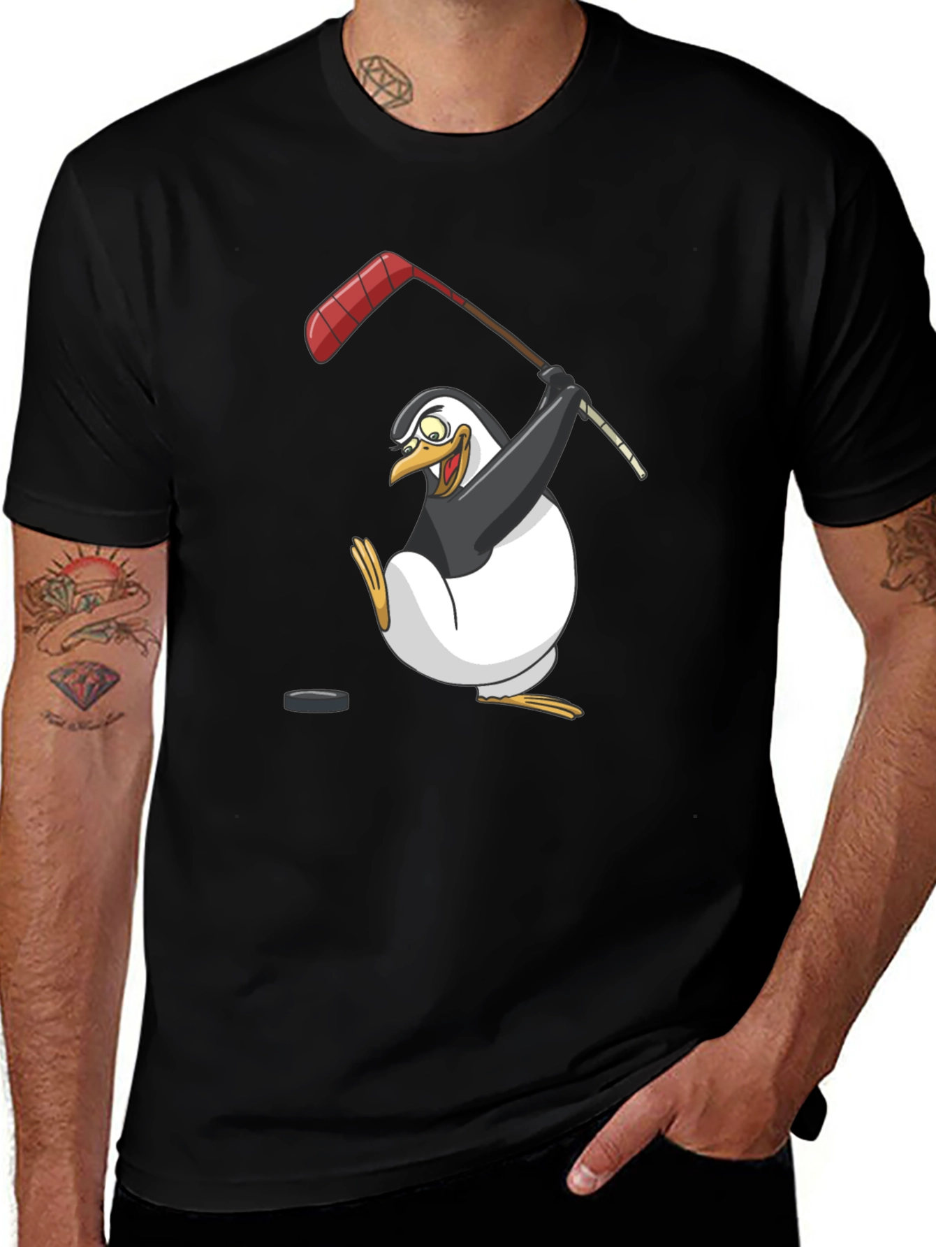 Penguin Hockey Player Graphic T-Shirt