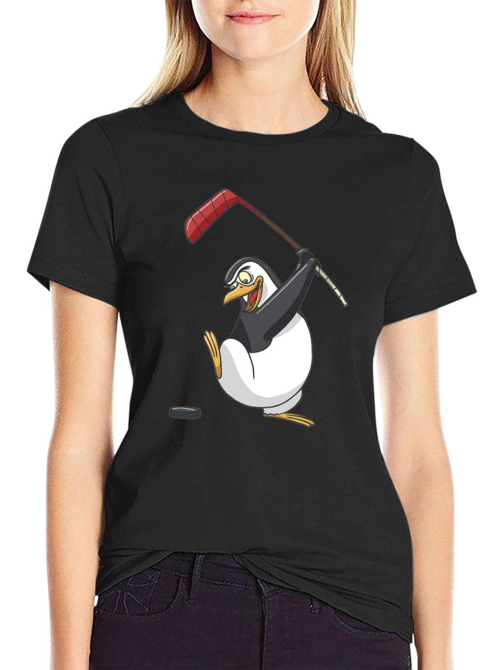 Penguin Hockey Player Graphic T-Shirt
