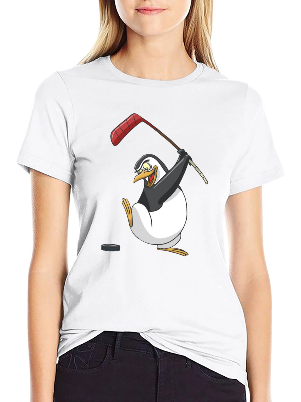 Penguin Hockey Player Graphic T-Shirt