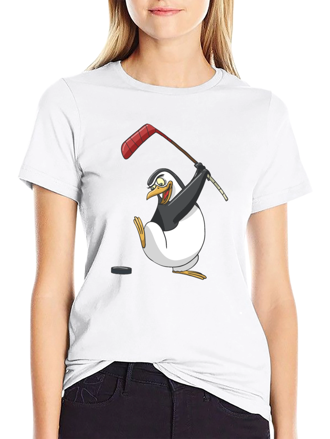 Penguin Hockey Player Graphic T-Shirt
