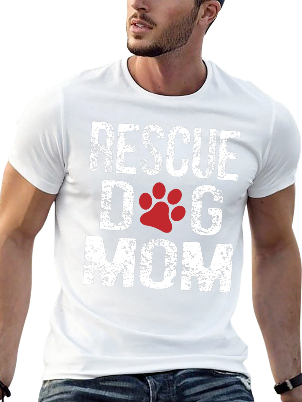 Rescue Dog Mom T-Shirt - Cute Paw Print Design