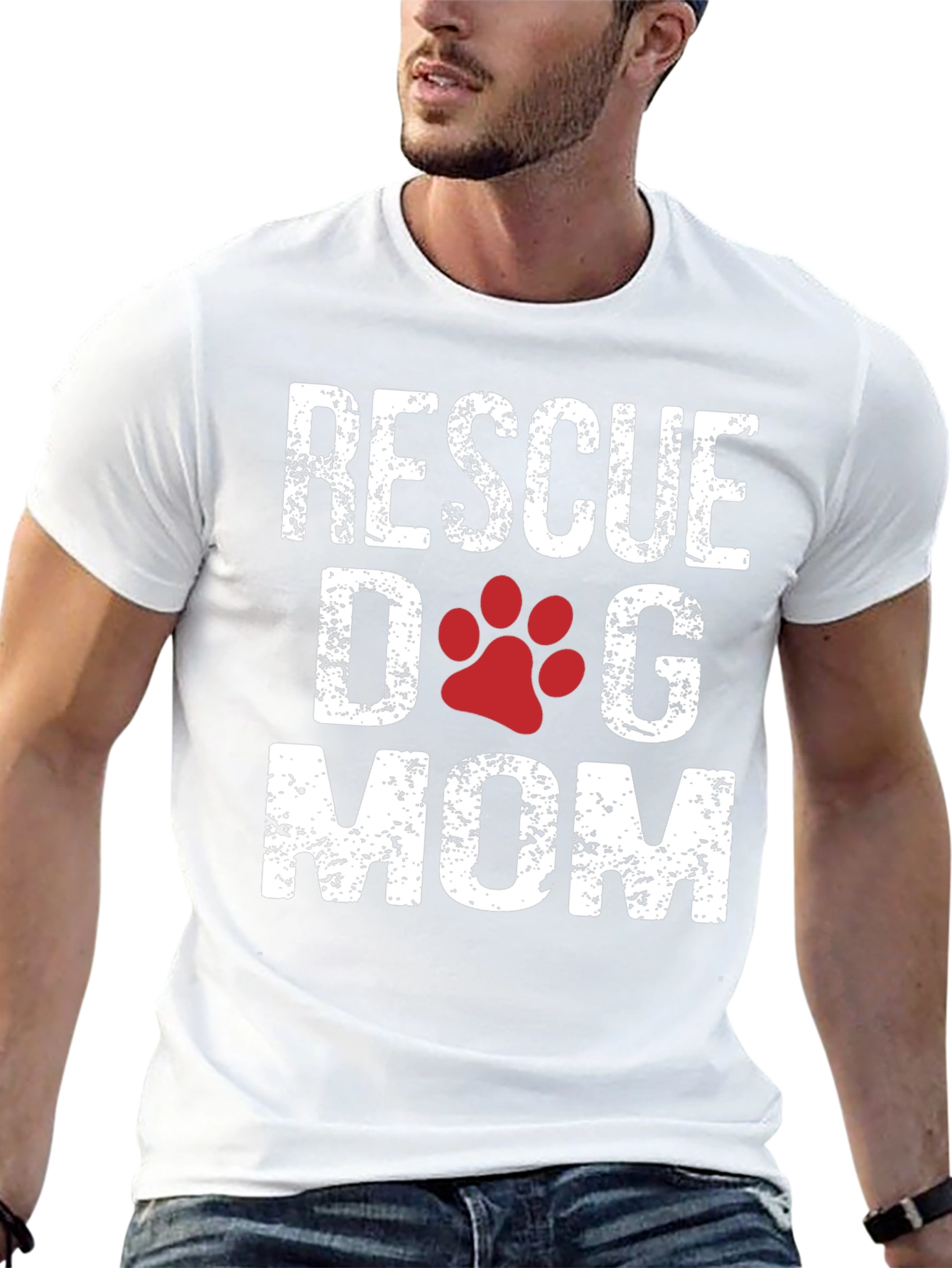 Rescue Dog Mom T-Shirt - Cute Paw Print Design