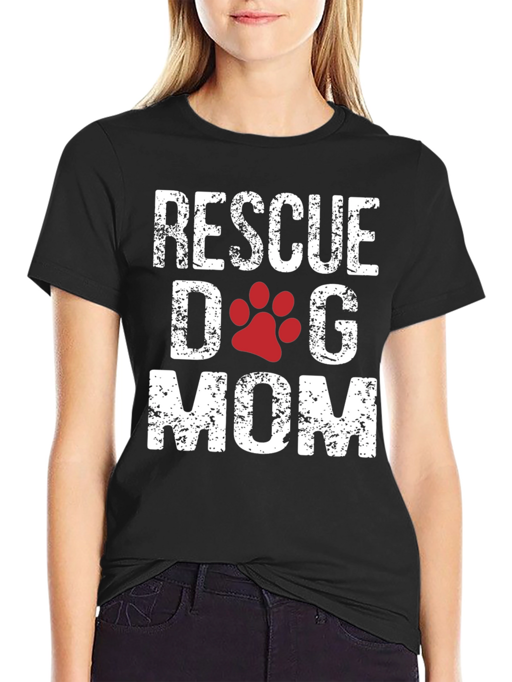 Rescue Dog Mom T-Shirt - Cute Paw Print Design