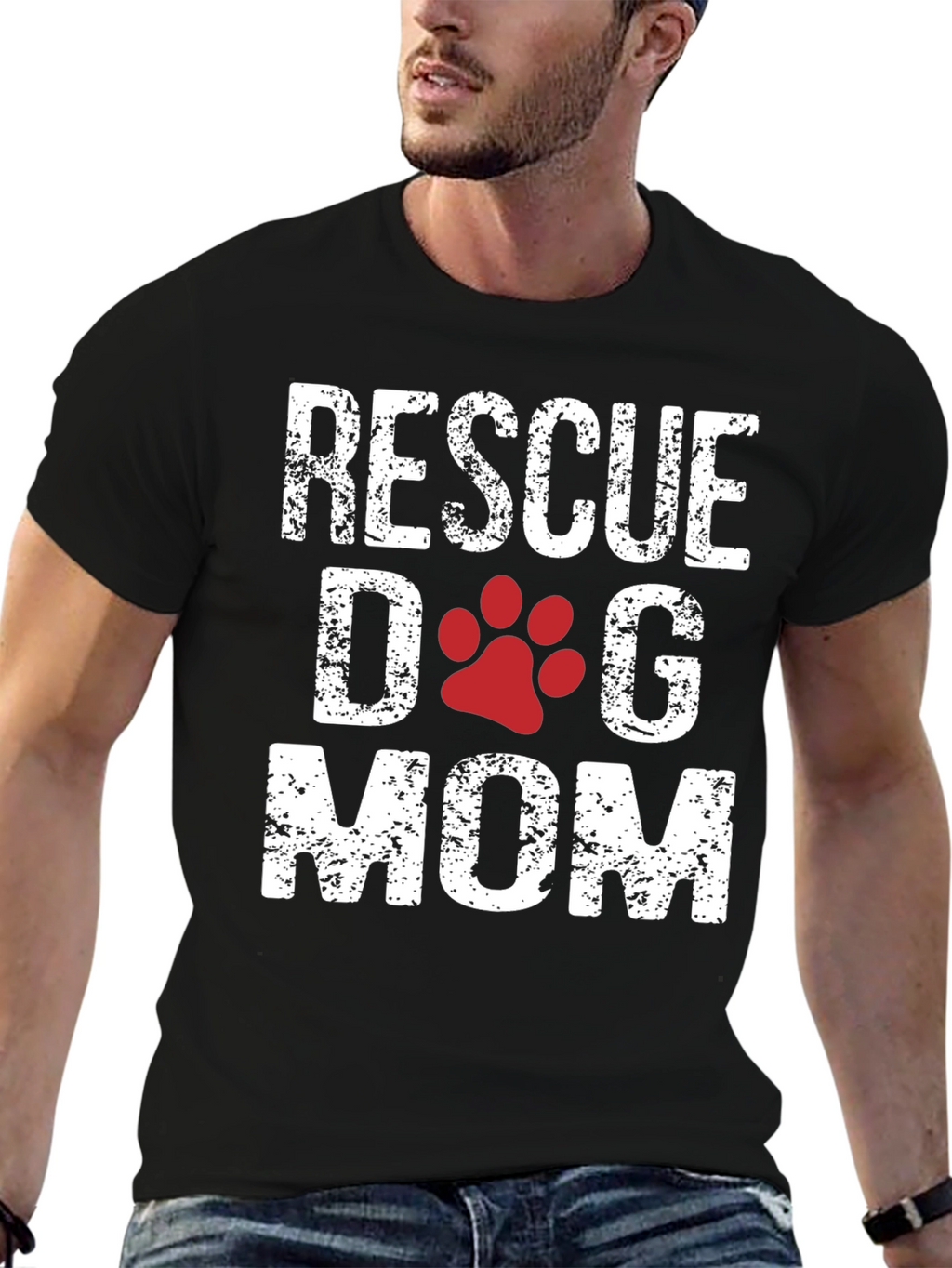 Rescue Dog Mom T-Shirt - Cute Paw Print Design