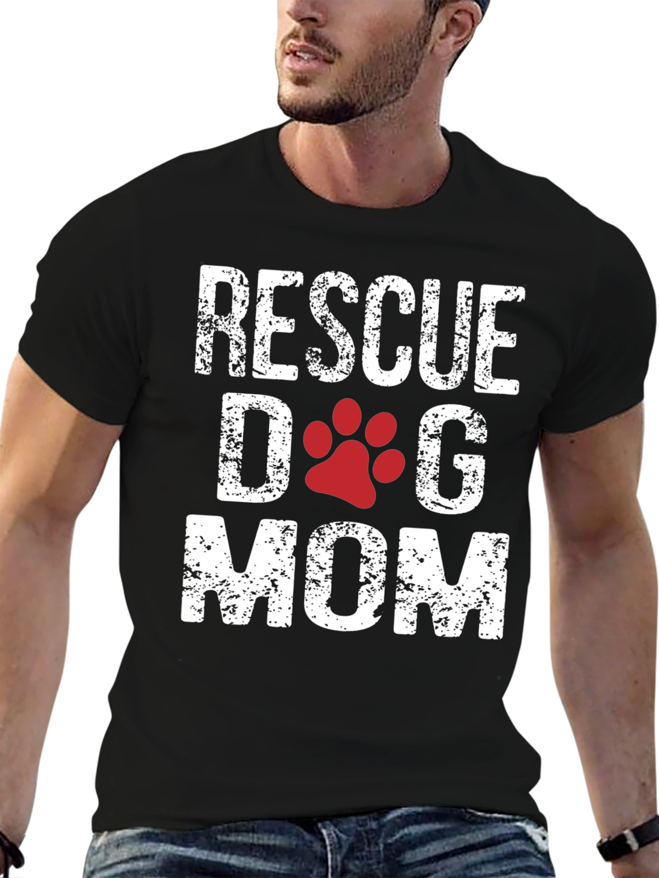 Rescue Dog Mom T-Shirt - Cute Paw Print Design